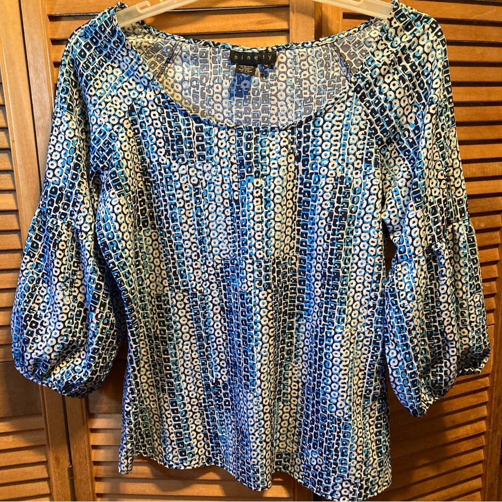 Ninety Navy Blue, Light Blue, White & Beige Top